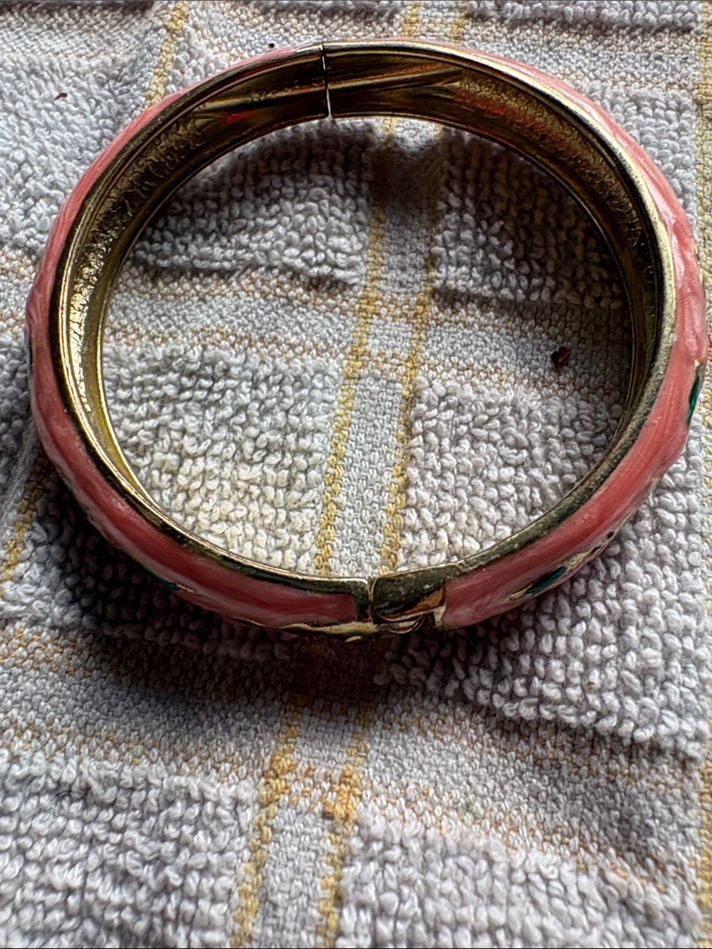 Pink Enamel Hinged Bangle Bracelet